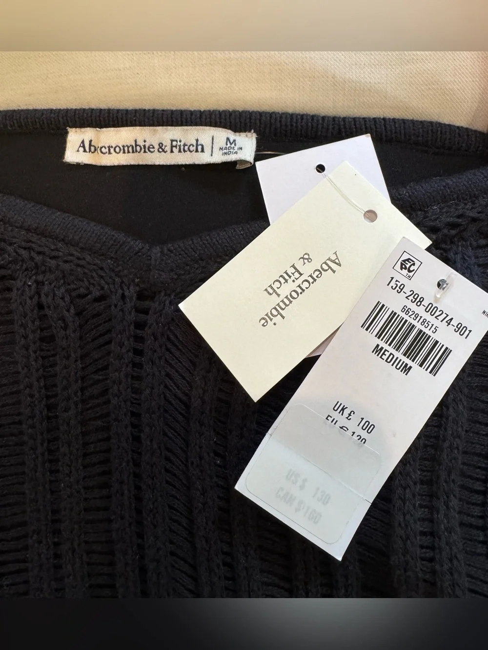 NWT Abercrombie & Fitch Crochet Striped Maxi Dress in Black/Cream Size M